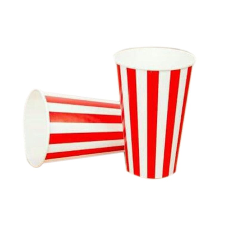 Karton Bardak 12 Oz Kırmızı Beyaz Çizgi Desenli (50 Adet)