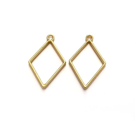 Epoksi Basık Kare Model Metal Kolye Takı Ucu (5 Adet) Gold